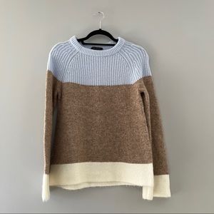 Colorblock Sweater - Blue, Brown, and Cream